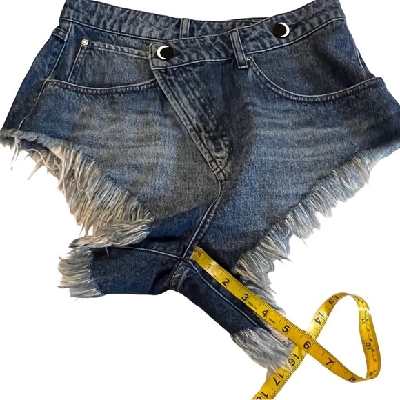 Crossover Waist Fringe Hem High Rise Denim Jean Cutoff Shorts 27 - Picture 9 of 14
